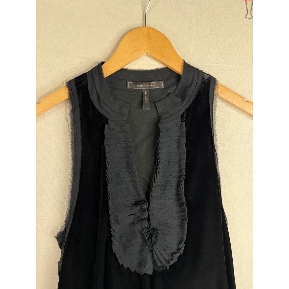 BCBGMaxazria Sleeveless Velvet Detail Mini Dress size Large Black - Picture 4 of 7
